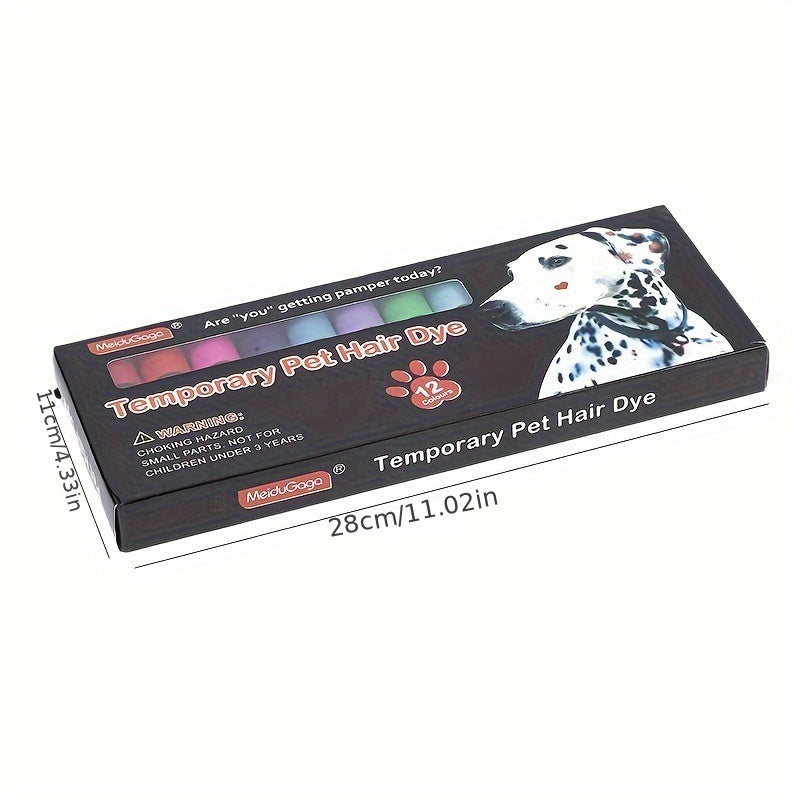 12 Colors Disposable Dog Hair Dye Paint Temporary, Pet Fur Markers Non Toxic Safe Hair Color Painting Styling Crayon