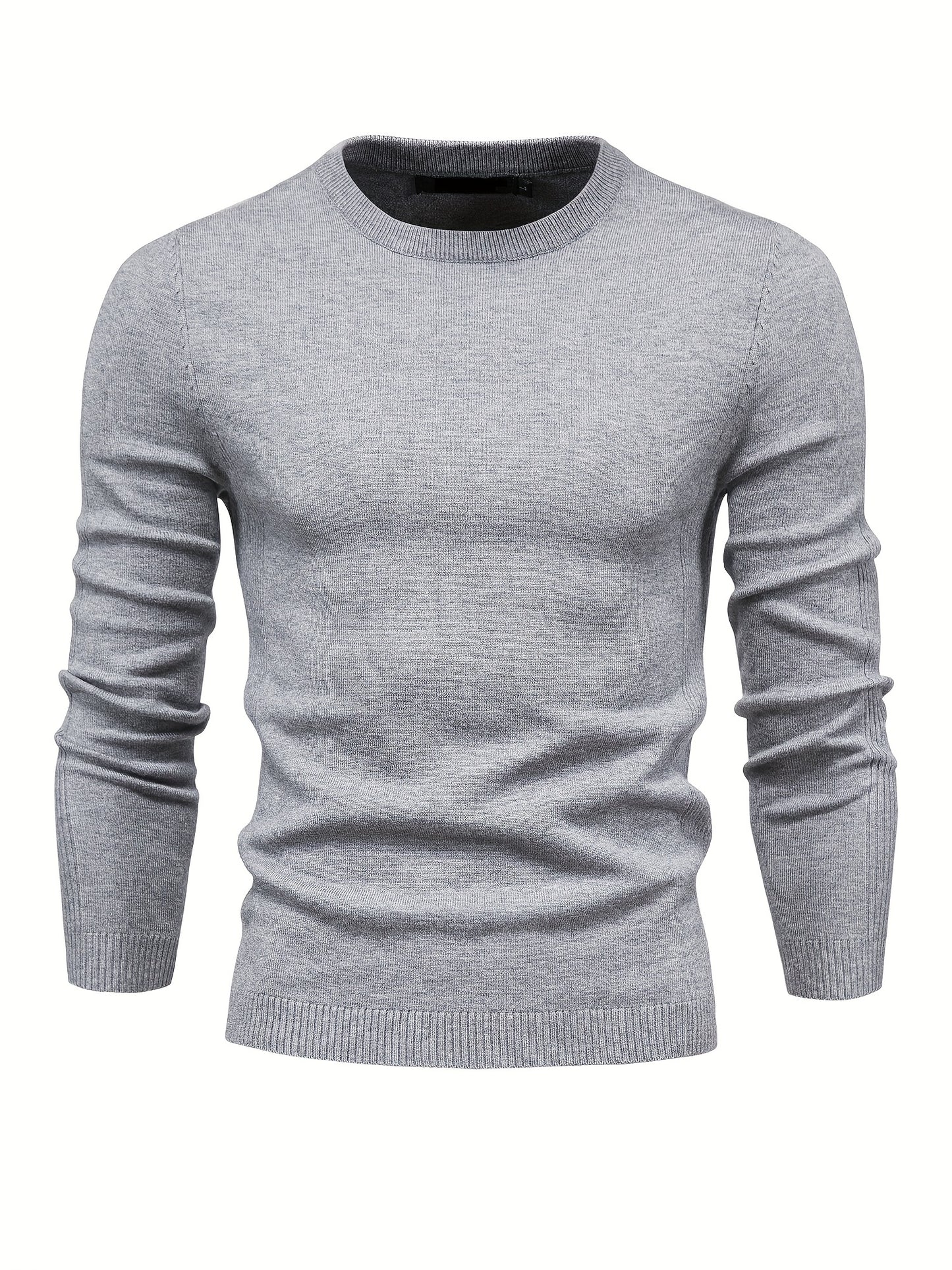 Couleur unie ras du cou des hommes Slim Fit Pull en tricot