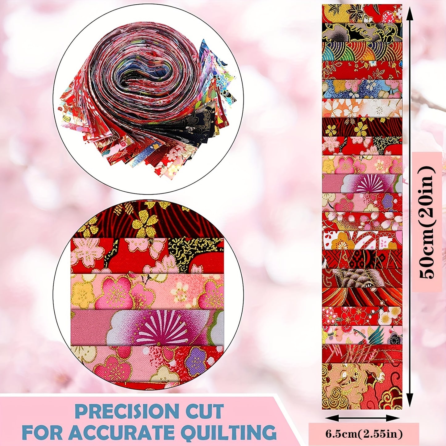 40pcs Japanese Jelly Cotton Fabric Patchwork Roll, 2.55 Inch Roll Up Cotton Fabric Quilting Strips, Jelly Fabric Patchwork Craft Cotton Fabric For Quilters And Sewing DIY Crafts