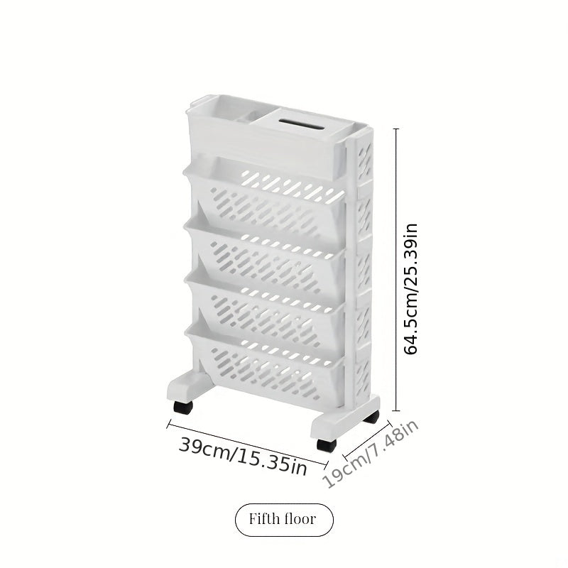 1pc 5 \ u002F6 Tiers Estantería de piso de escritorio, Estante de estantería, Estantería lateral de escritorio móvil, Carro pequeño de escritorio de piso, Estante de almacenamiento de libros, Estante de almacenamiento de suministros de estudio de oficina,