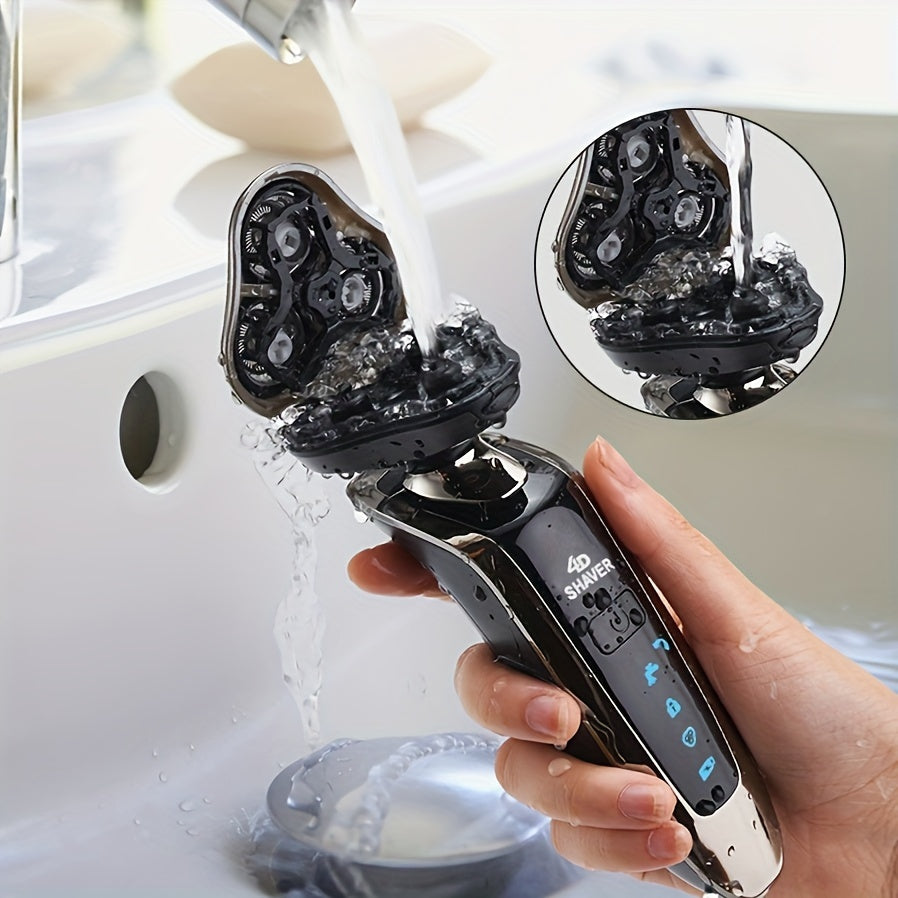 Rechargeable Waterproof Electric Shaver Razor for Men with Nose and Sideburn Trimmers and Face Cleaning Brush - Achieve a Smooth and Clean Shave