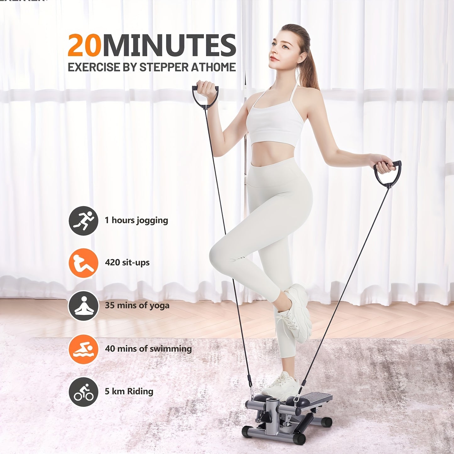 Stepper For Exercise,Mini Stepper With Exercise Equipment For Home Workouts,Hydraulic Fitness Stair Stepper With Resistance Band & Calories Count 350lbs Weight Capacity