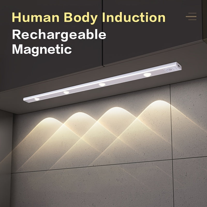 1pc LED Cabinet Light With Motion Sensor, Ultra Thin Human Body Induction Intelligence LED Lamp For Kitchen Counter Bedroom Wardrobe