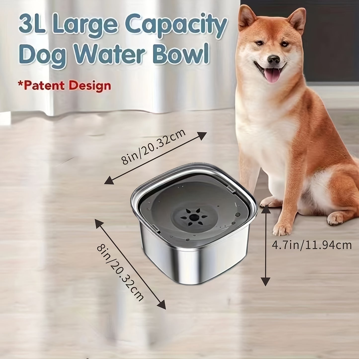 3L Dog Water Bowl 101oz Stainless Steel Dog Bowl No Spill Large Capacity Dog Food Water Bowl Slow Water Feeder, Spill Proof Pet Water Dispenser Vehicle Carried Travel Water Bowl For Dogs, Cats