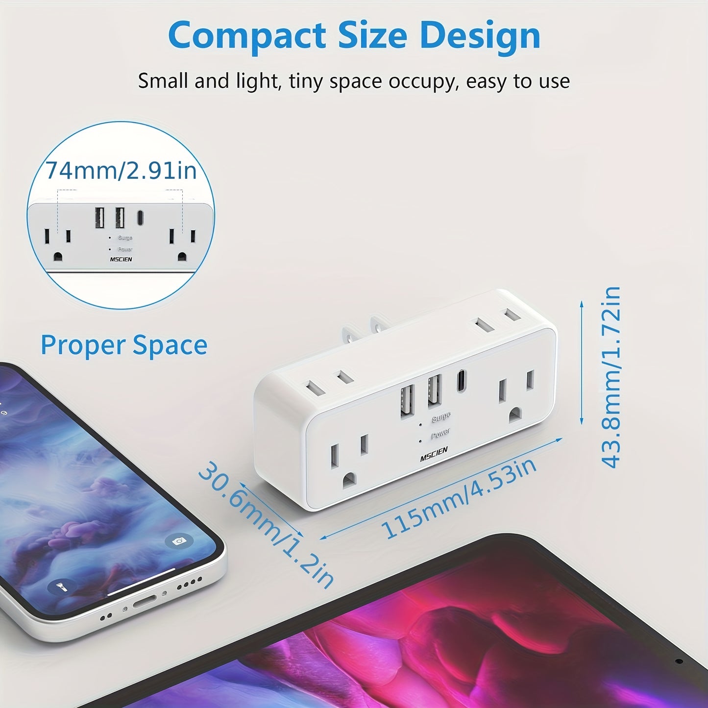 1pc US Plug Prise Murale Avec 2 USB 1 Type-C Ports De Charge, Extension De Prise, Protection Contre Les Surtensions 6 Prises Chargeur Mural Avec Fiche Cachée, Adaptateur De Prise De Voyage, Amérique Japon Chine Mexique (Type A Plug)