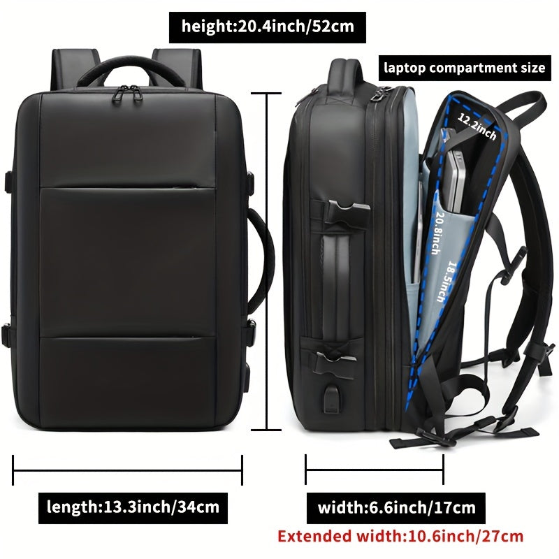 Expandable Travel Business Laptop Men's Backpack, Large Capacity Waterproof With External USB Charging Port Commuter Backpack