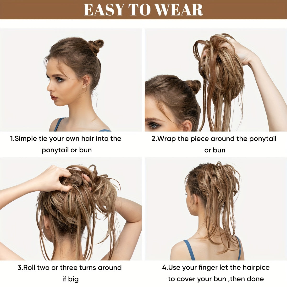 Messy Bun Hair Piece For Women Super Long Tousled Updo Scrunchies Synthetic Wavy Curly Ponytail Extension Chignon Hair Accessories