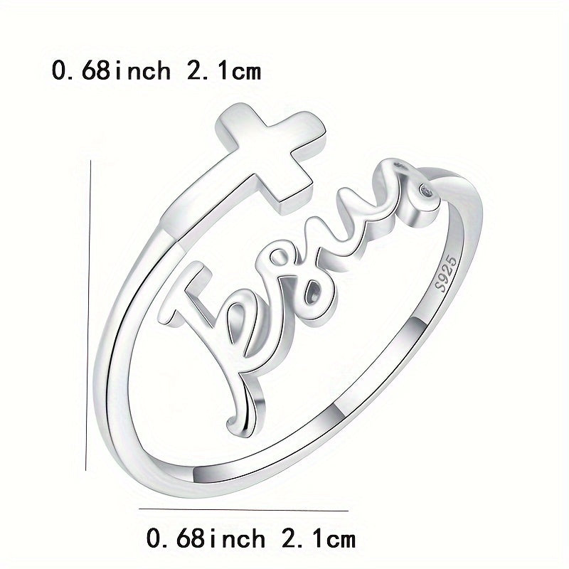 925 Sterling Silver Ring Trendy Cross Plus 'jesus' Design Adjustable Wrap Ring Match Daily Outfits Suitable For Men And Women (without Box)