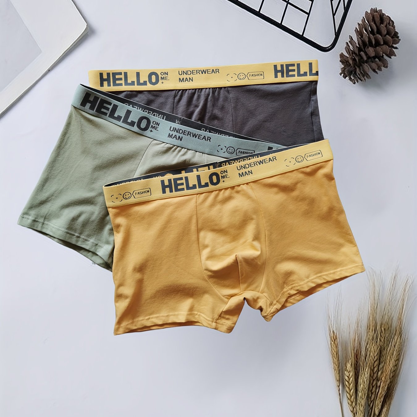 3 peças de algodão masculino confortável moda boxers cuecas