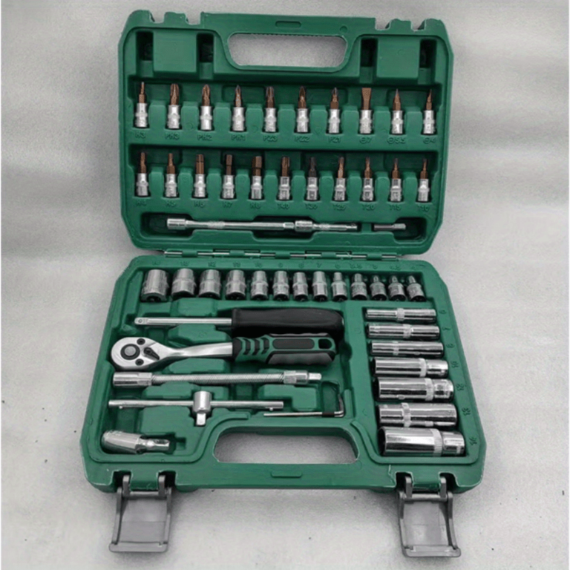 53 Piece Set Of Car Repair Kit Tools, Car Repair Machine Repair Quick Ratchet Wrench, And Car Repair Tools