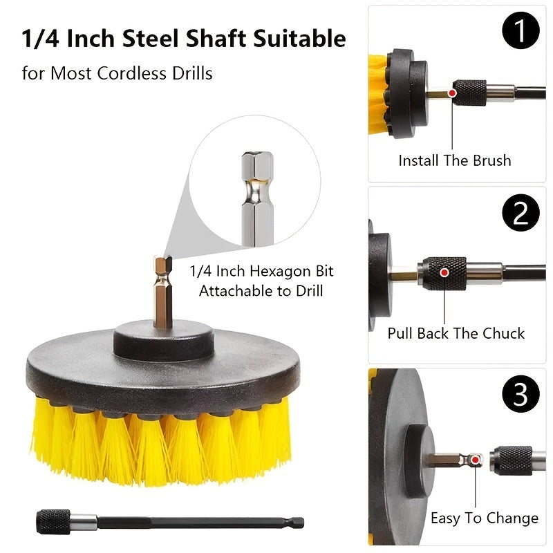 Conjunto de acessórios de escova de broca de 7 unidades, kit de ferramentas de escovas de limpeza para lavagem de purificador elétrico, escova de broca multifuncional com extensão para piso de argamassa, azulejo de chuveiro de banheira, banheiro, superfíc