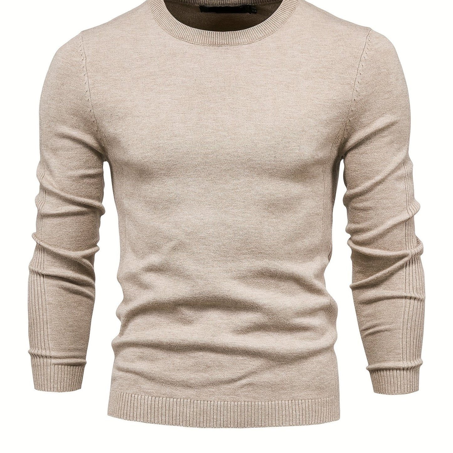 Herren einfarbiger Strick pullover mit Rundhals ausschnitt, schlank