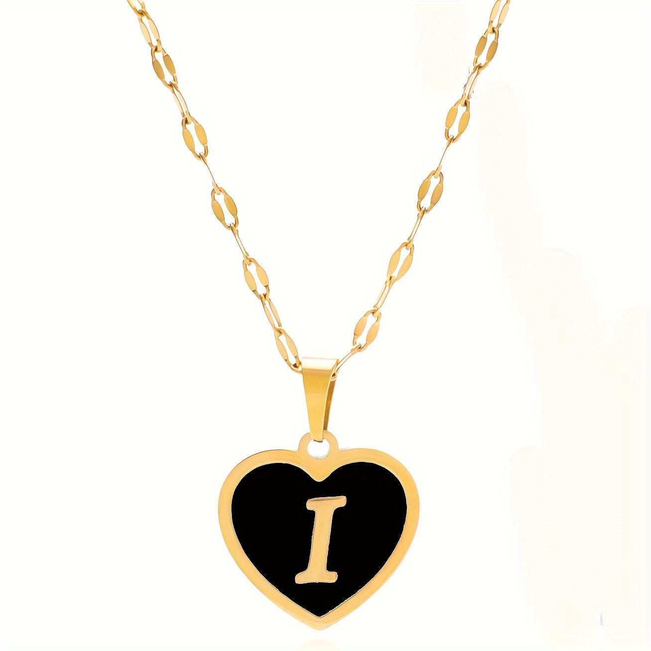 1pc Fashionable Exquisite Heart-shaped Pendant Necklace, Stainless Steel Bamboo Chain Necklace, 26 English Letter Pendant Necklace For Men