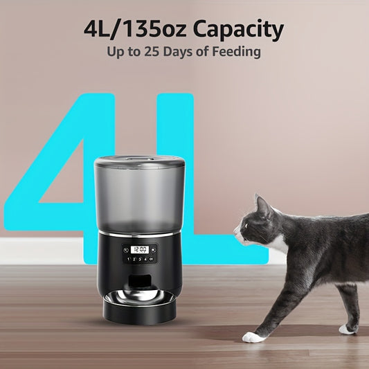 Alimentador automático para animais de estimação, dispensador de alimentos secos para gatos à prova de umidade de 1,06 gal, alimentador recarregável de alimentos para gatos com temporizador USB para gatos internos