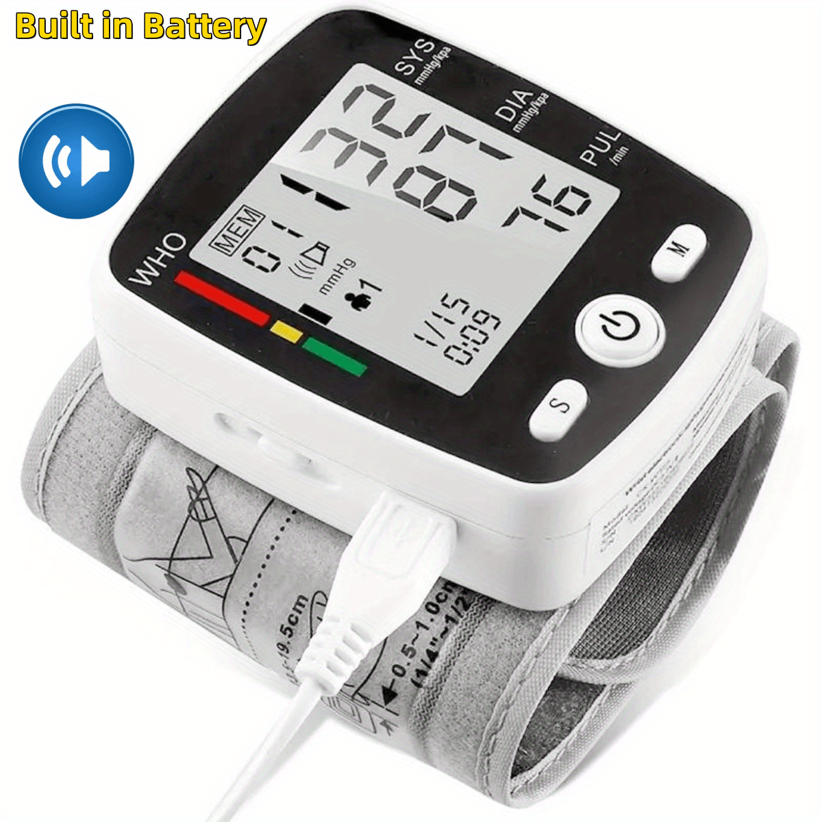 1pc Portable Rechargeable Digital Blood Pressure Monitor With LCD Display, 2 X 99 Readings Memory For Home & Health Monitoring (Built-in Lithium Battery)