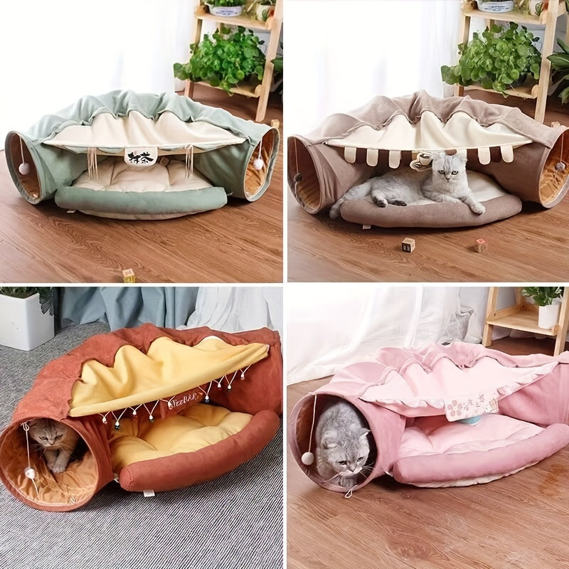 Tunnel de chat pour les chats d'intérieur, tube de chat avec le jouet lavable pliable de chat de lit de chat pour le petit pendant moyen de chat aléatoire