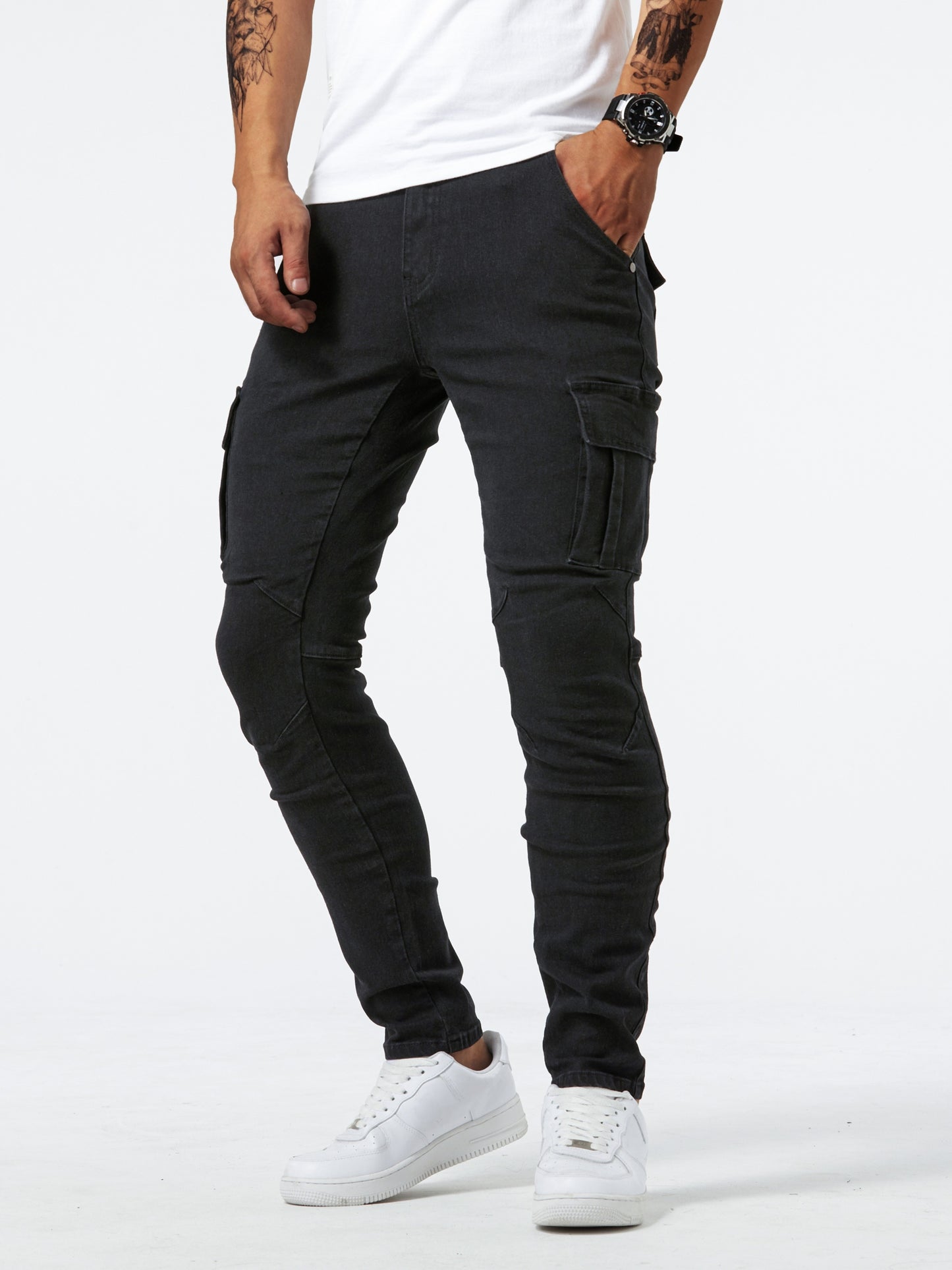 Men's Casual Multi Pocket Jeans, Street Style Medium Stretch Denim Pants