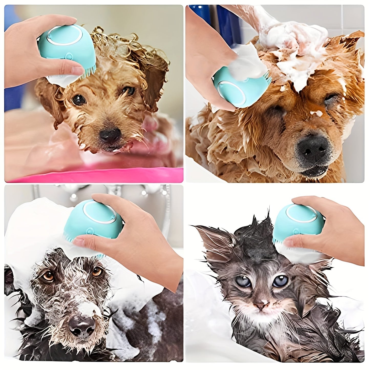 Soft Silicone Dog and Cat Bath Brush with Shampoo Dispenser - Gentle Massage for Grooming and Cleaning Fur and Hair