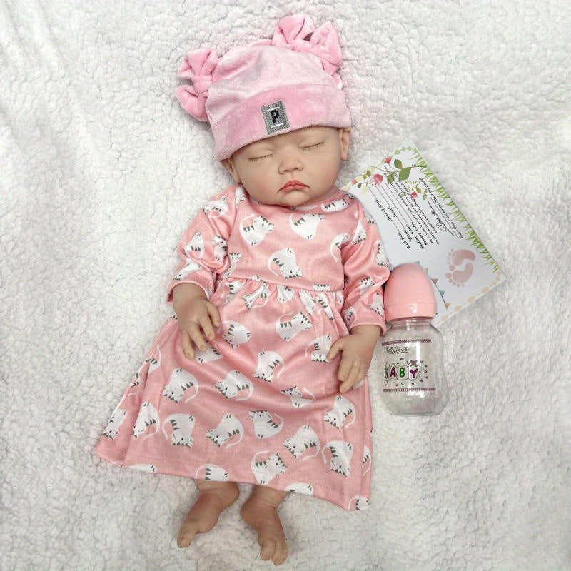 17.72inch Sleeping Girl Silicone Reborn Dolls Full Body Soft Solid Silicone Bebe Reborn Doll Artist Painting Baby Dolls For Family's Gift Corpo De Silicone Inteiro Muñeca