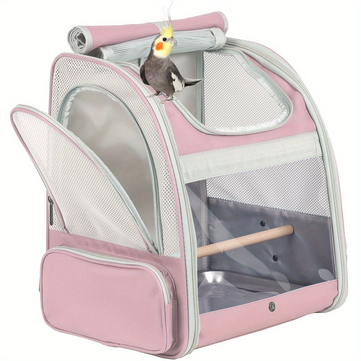 Small Bird Travel Cage Carrier, Portable Bird Parrot Carrier With Vertical Perch And Stainless Steel Tray, Foldable Versatile Bird Travel Backpack