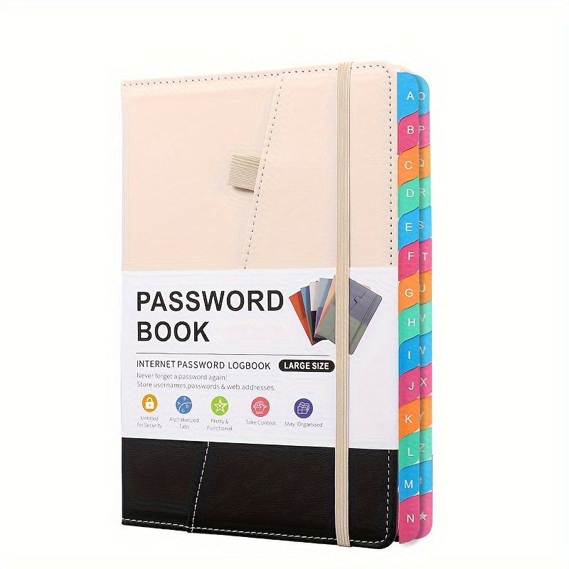 Secure A5 Password Book With Alphabet Tabs - Ideal For Home & Office Internet, Email Login Passwords - Premium Address Manager With Foldable Inner Pocket - Personal Password Organizer