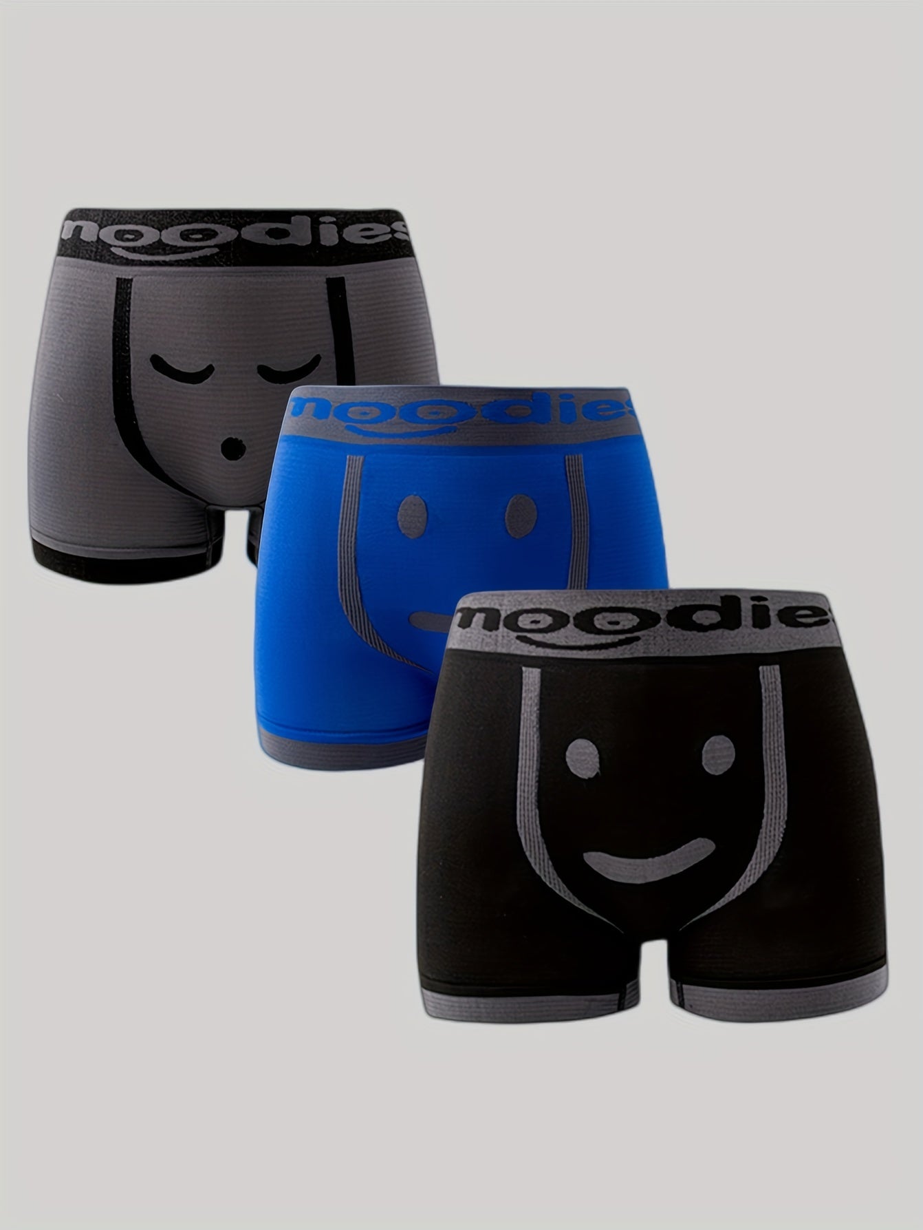 3pcs\u002Fset Cueca boxer respirável com rosto emocional masculino, roupa íntima macia e confortável para homem