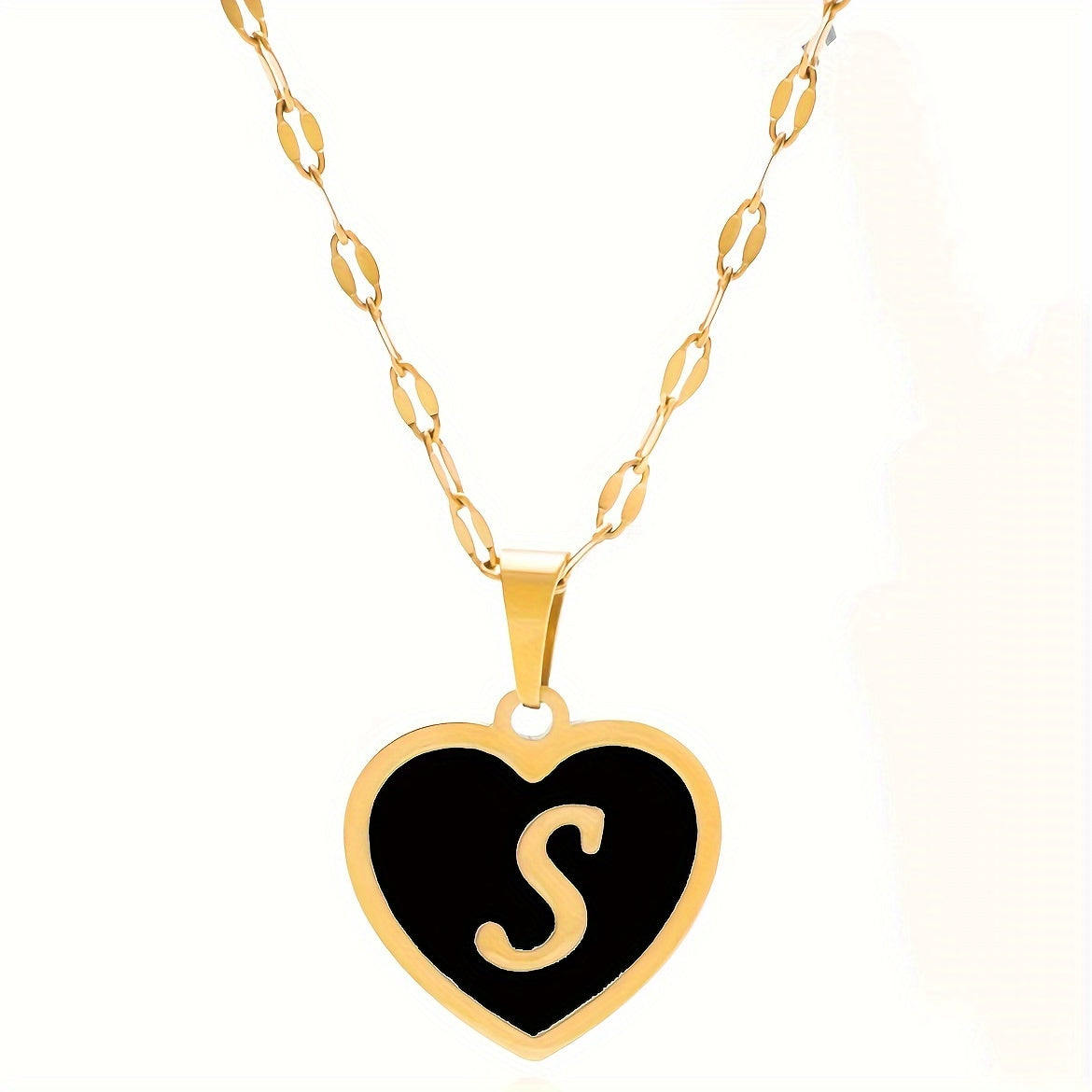 1pc Fashionable Exquisite Heart-shaped Pendant Necklace, Stainless Steel Bamboo Chain Necklace, 26 English Letter Pendant Necklace For Men