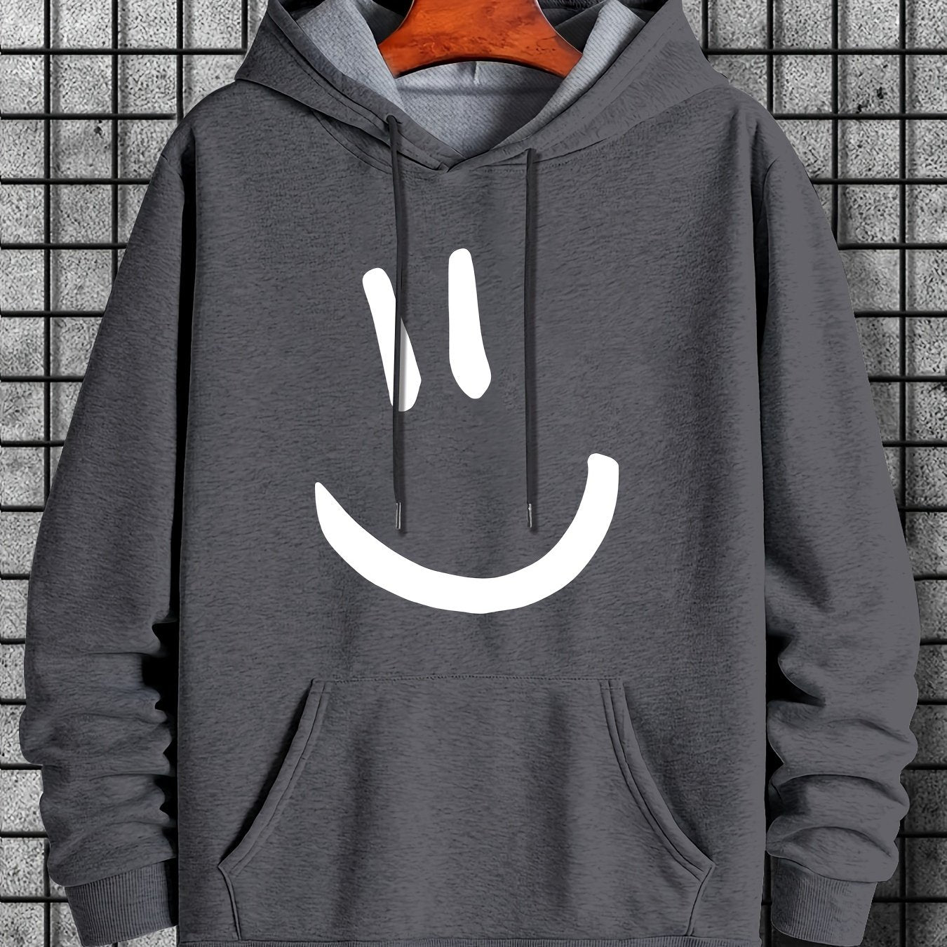 Men's Hoodies, Cute Smile Face Graphic Print Hooded Sweatshirt For Spring\u002Fautumn, Sports Workout Tops For Males, Men's Clothing, Plus Size