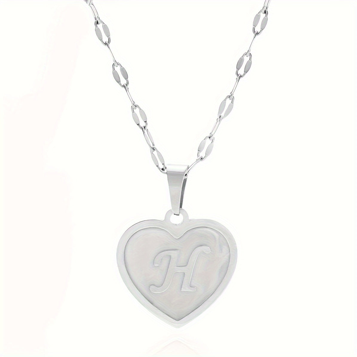 1pc Fashionable Exquisite Heart-shaped Pendant Necklace, Stainless Steel Bamboo Chain Necklace, 26 English Letter Pendant Necklace For Men