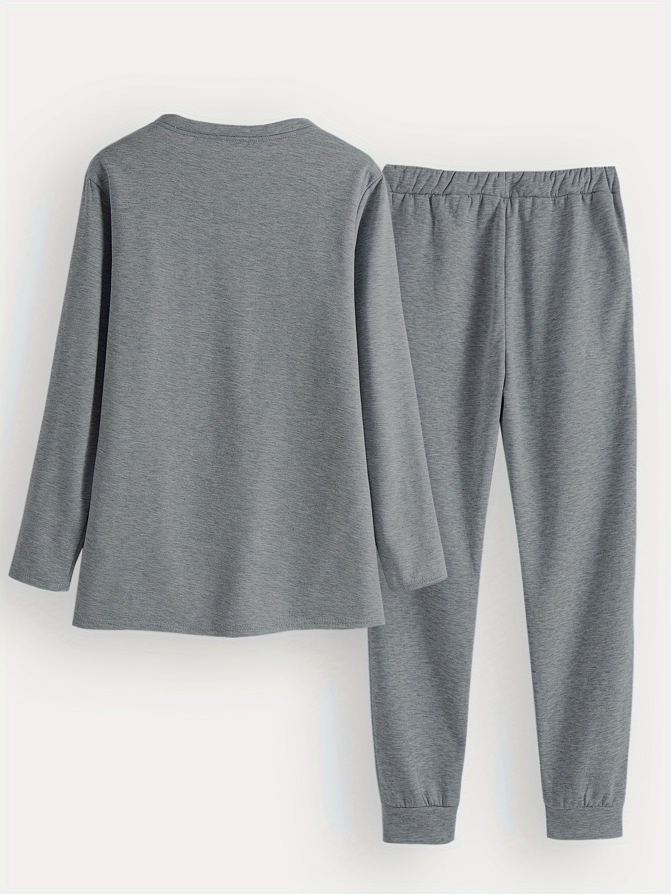 Zweiteiliges Set mit Rundhals ausschnitt Langarm Sweatshirt und Kordel zug hose lässig solide, zweiteiliges Set, Damen bekleidung