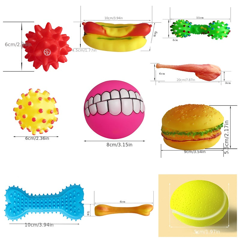 10pcs Random Color Pet Toys Set Squeaky Enamel For Cat Dog Molar Teeth Cleaning Durable Chew Toy Training Balls