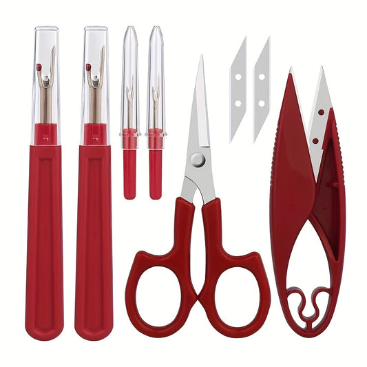 1 Set, Red Sewing Seam Ripper Tool, High Quality Stitch Remover And Thread Cutter With 2Big+2Small Seam Rippers,1 Pack Thread Snips,1 Pack 5incc Scissor