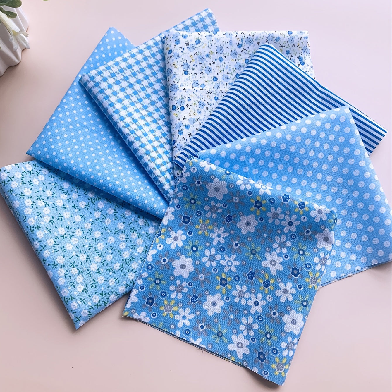 7 Stück blaue Baumwolle 9,84*9,84 in(25*25cm) Nähen kleinen Stoff Kopf DIY Hand gefertigte Puppen Kleidung Patchwork Puppe Quilt hand gefertigte Baumwolle