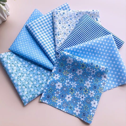 7pcs Blue Cotton 9.84*9.84in(25*25cm) Sewing Small Cloth Head DIY Handmade Doll Clothes Patchwork Doll Quilt Handmade Cotton