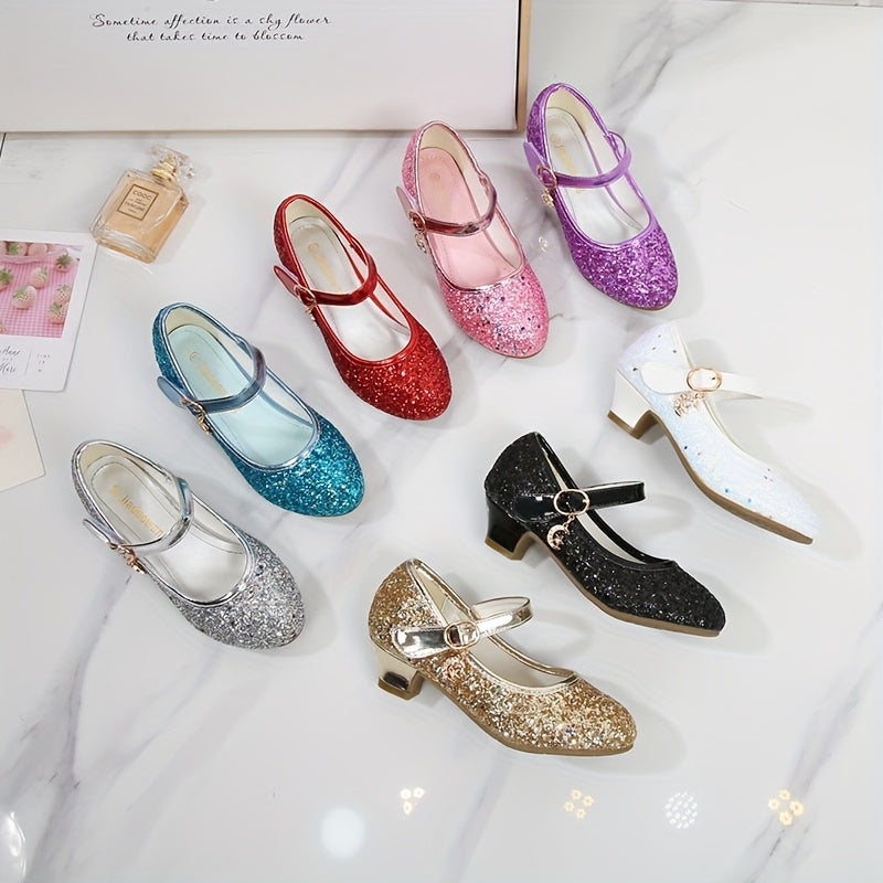 Enfants Adolescents Fille de Chaussures Talon Bas Brillant Paillettes Princesse Robe Chaussures Pour Soirée, Printemps Et Eté