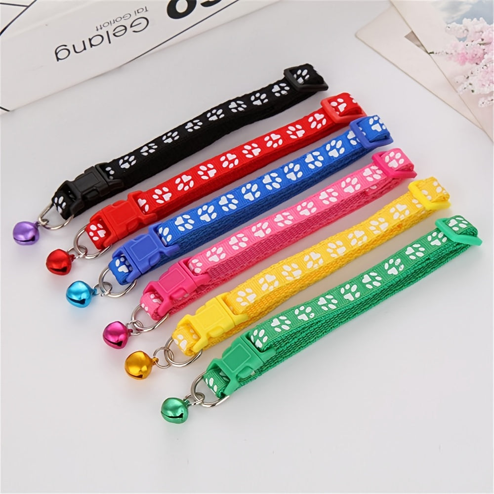 10pcs collar de parche para mascotas con campana-colores vibrantes, impresión de un solo pie y diseño de impresión de la pata, adecuado para perros y gatos