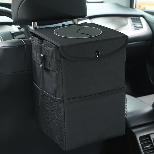 Car Trash Can With Lid, Oxford Cloth Multi-functional Washable Foldable Hanging Waterproof Car Storage Bucket Automotive Garbage Can Car Organizer