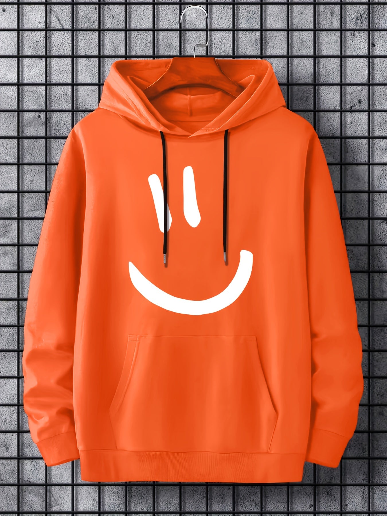 Men's Hoodies, Cute Smile Face Graphic Print Hooded Sweatshirt For Spring\u002Fautumn, Sports Workout Tops For Males, Men's Clothing, Plus Size