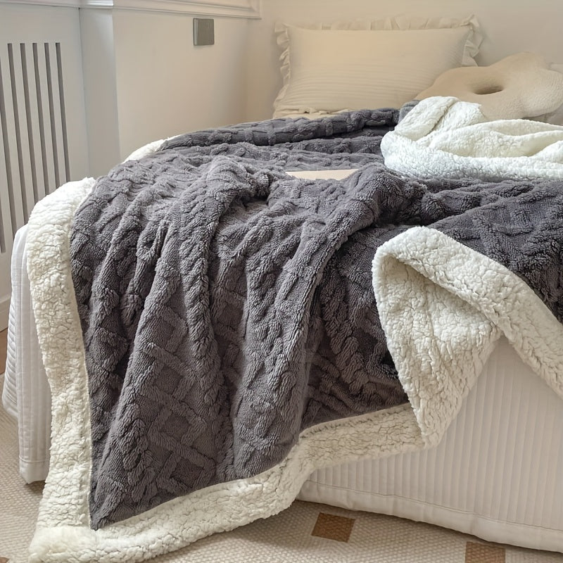 1pc Double-Sided Fleece Bed Blanket, Autumn And Winter Thickened Sofa Blanket, Air Conditioning Blanket, Suitable For All Seasons