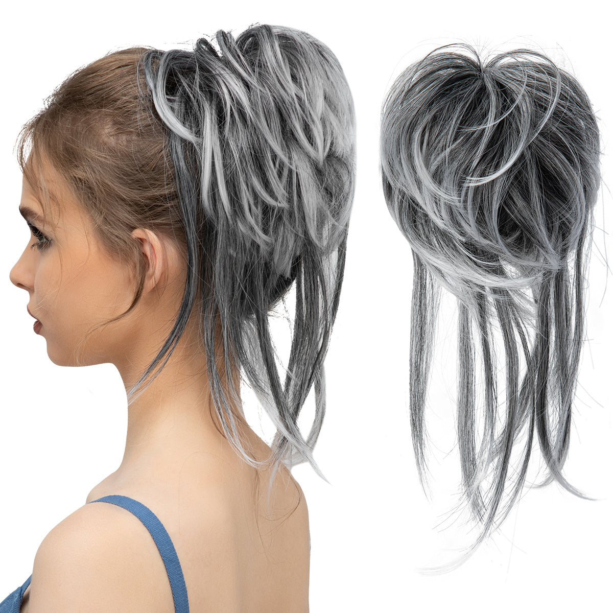 Unordentliches Brötchen-Haar-Stück für Frauen Super lang zerzauste Updo-Scrunch ies synthetische gewogene, lockige Pferdes chwanz verlängerung Chignon Haarschmuck