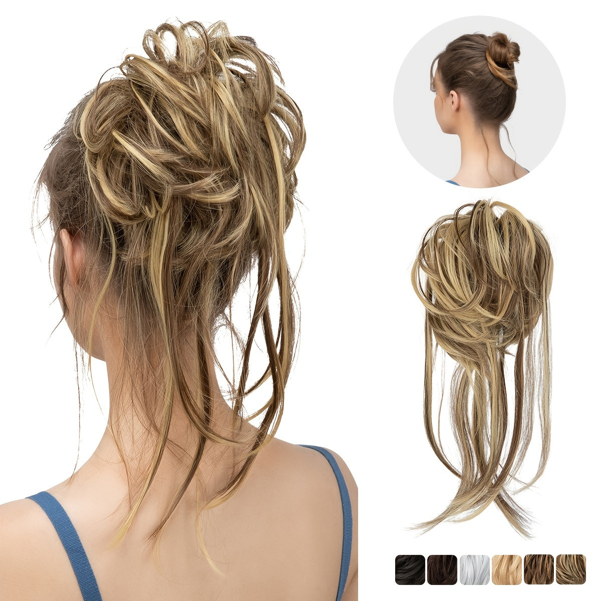 Unordentliches Brötchen-Haar-Stück für Frauen Super lang zerzauste Updo-Scrunch ies synthetische gewogene, lockige Pferdes chwanz verlängerung Chignon Haarschmuck