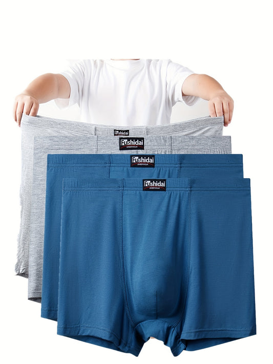 4pcs Men's Plus Size Boxer Briefs, Modal Breathable Comfy Quick Drying Boxer Trunks, Casual Loose Boxer Panties, Men's Underwear