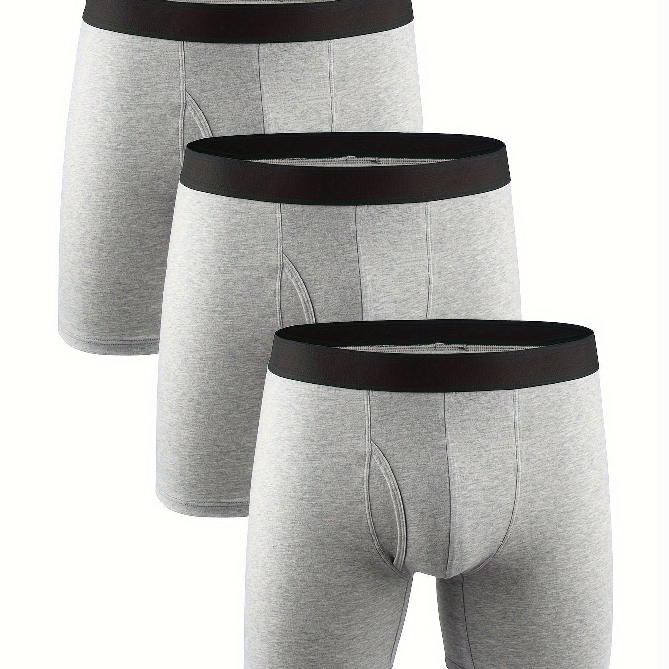 3 peças cuecas boxer masculinas de algodão de perna longa, calcinhas boxer simples de cor sólida masculina, cuecas boxer sexy de virilha aberta na frente, cuecas masculinas