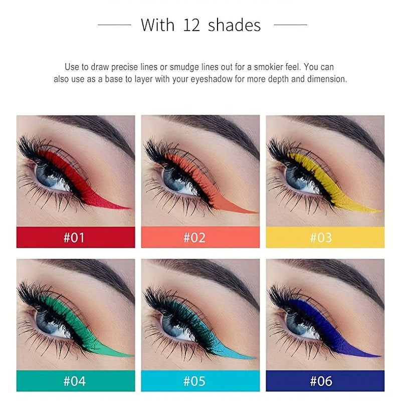 12 colores mate líquido delineador conjunto arco iris colorido neón delineador de ojos lápiz pigmentado impermeable a prueba de manchas de larga duración gel delineador de ojos kit de regalo de maquillaje de Navidad para las mujeres