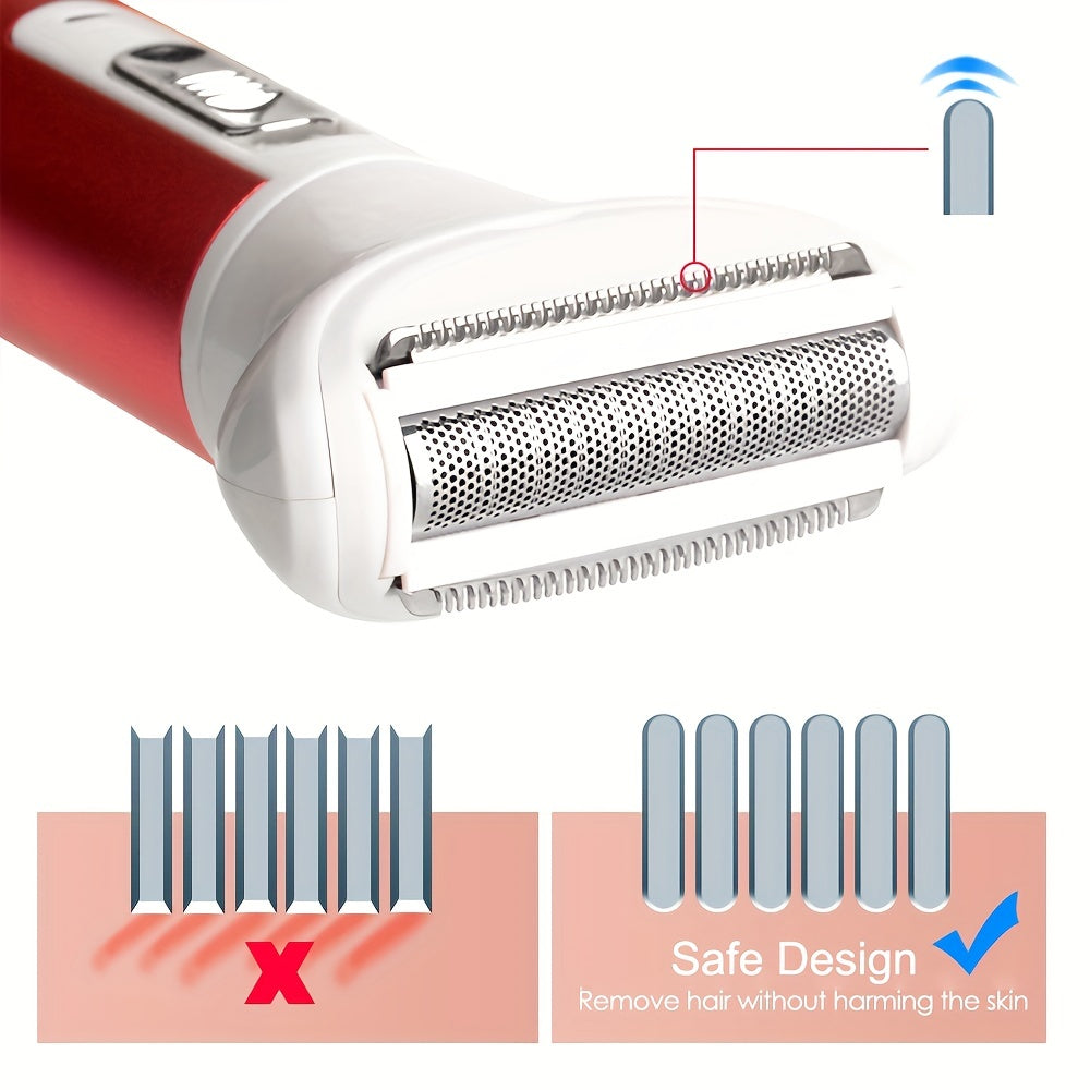 ماكينة حلاقة كهربائية للنساء 5 في 1، ماكينة إزالة شعر الوجه، شعر الإبط، شعر الساق، شعر الذراع، شعر العانة، شعر البيكيني، شعر الأنف، مشذب شعر الحاجب، غير مؤلم