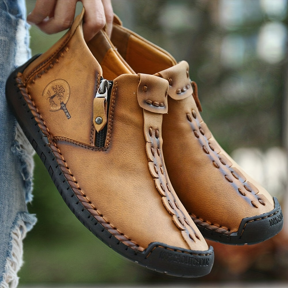 Botas cosidas del top del alto de los hombres con la cremallera, botas casuales del chukka del tobillo, resbalón cómodo en los zapatos que caminan para el vestido de la oficina del trabajo al aire libre