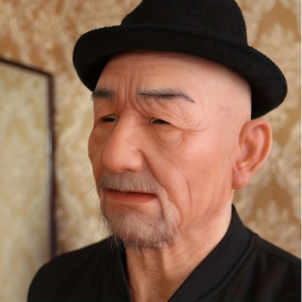 1pc Men's Silicone Old Man Mask, Halloween Hand Made Realistic Cosplay Male Headgear Headwear