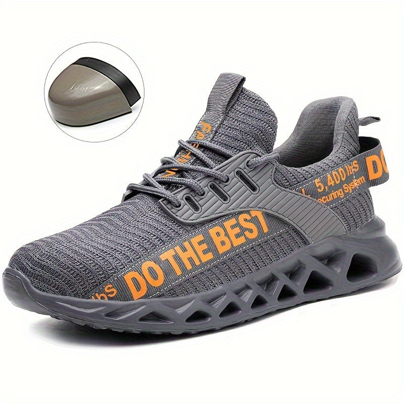 PLUS SIZE Men's Steel Toe Puncture Proof Anti-skid Work Safety Shoes, Breathable Woven Knit Industrial Construction Sneakers