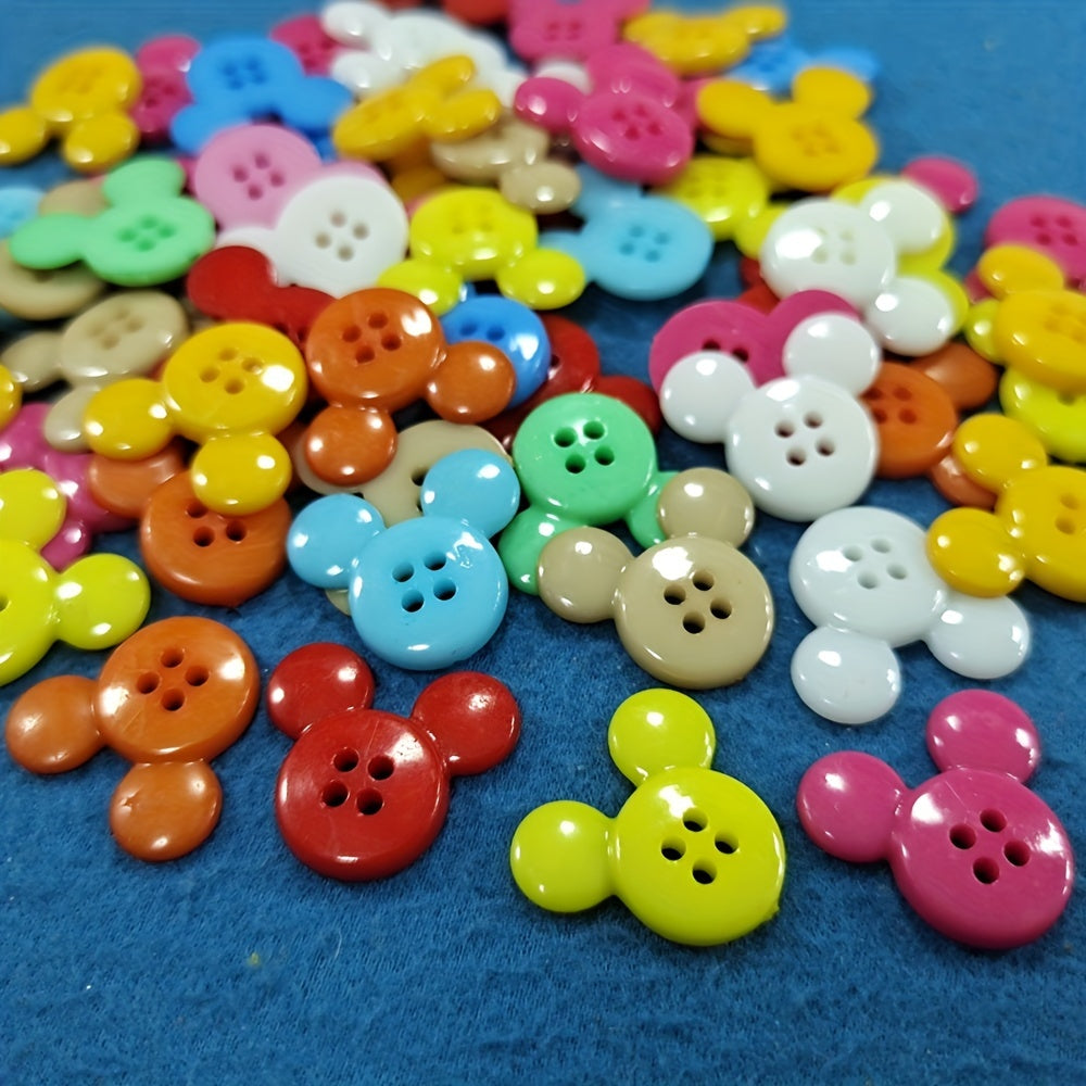 30pcs Mixed Colors Four Eyes Plastic Mouse Head Buttons For Children's Clothing Sewing Supplies DIY Handmade Crafts