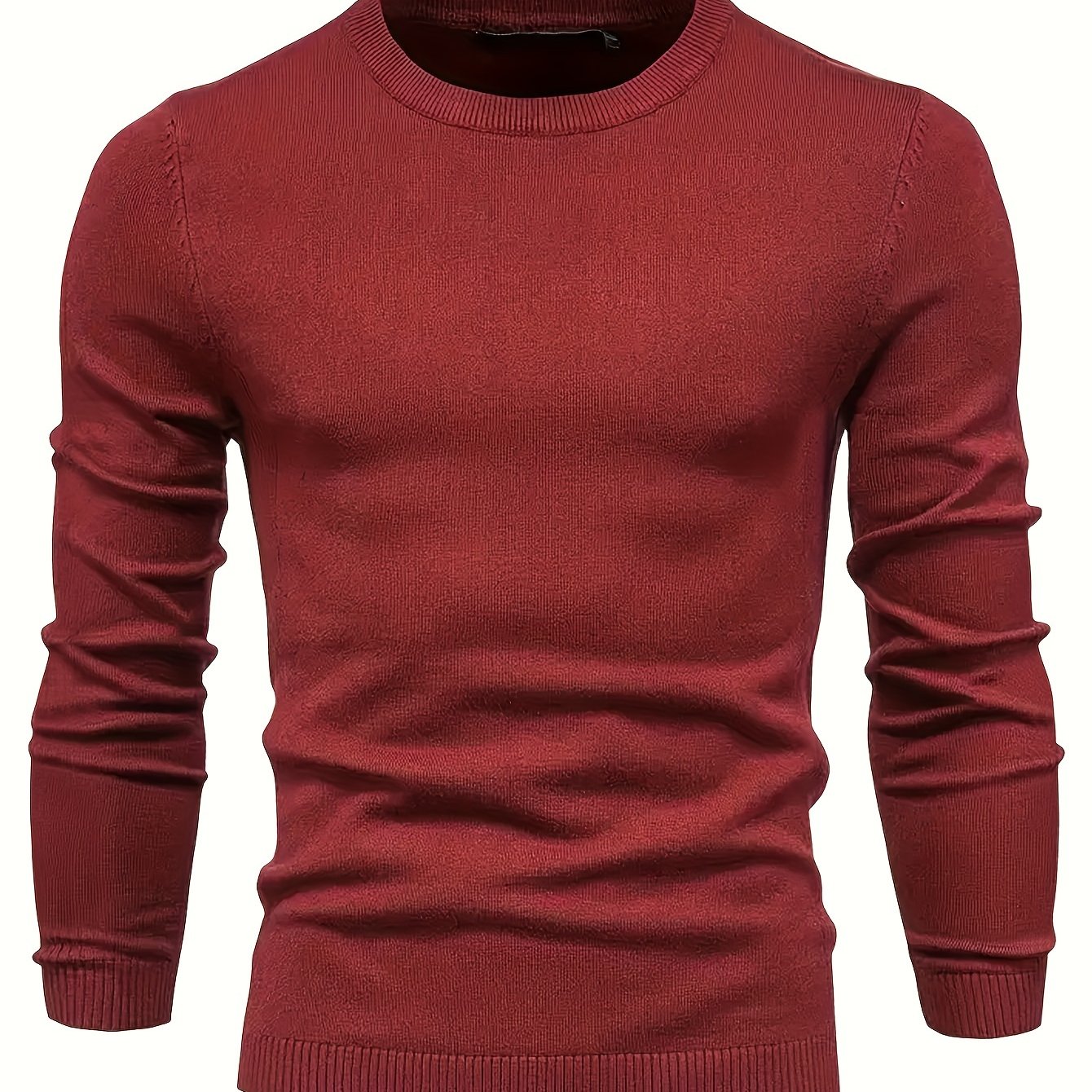 Pull tricoté solide décontracté pour hommes-Pull ras du cou chaud et extensible pour l'automne et l'hiver